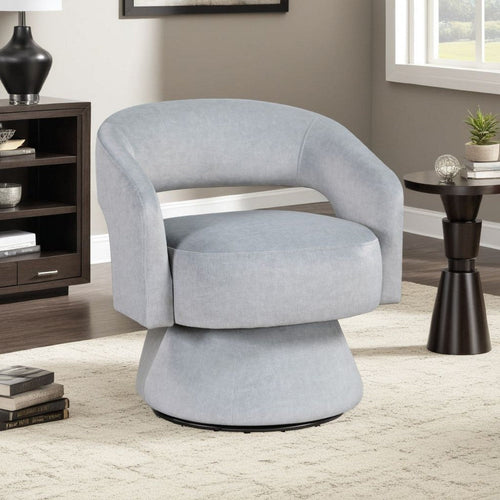 Lessa Swivel Accent Chair | Light Gray Soft Foam Cushion | Round Base
