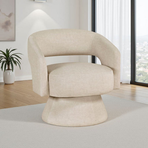 Lessa Swivel Accent Chair | Beige | Round Base | Soft Foam Cushion