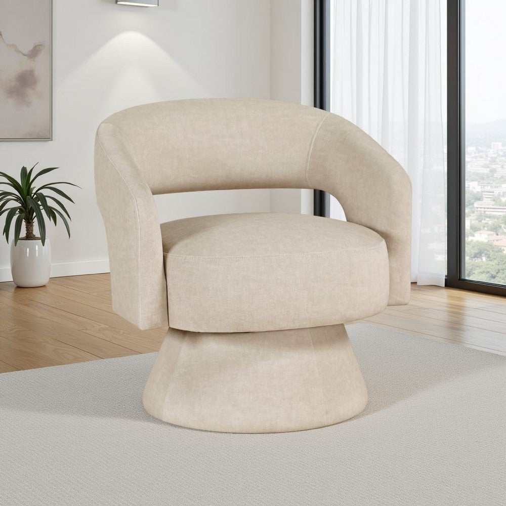 Lessa Swivel Accent Chair | Beige | Round Base | Soft Foam Cushion