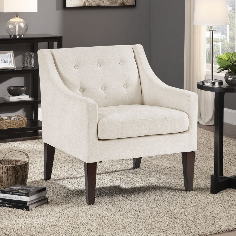Ginna Accent Armchair | Button Tufted Beige Polyester | Brown Legs