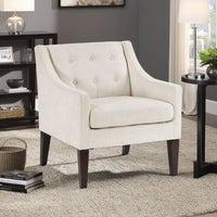Ginna Accent Armchair | Button Tufted Beige Polyester | Brown Legs