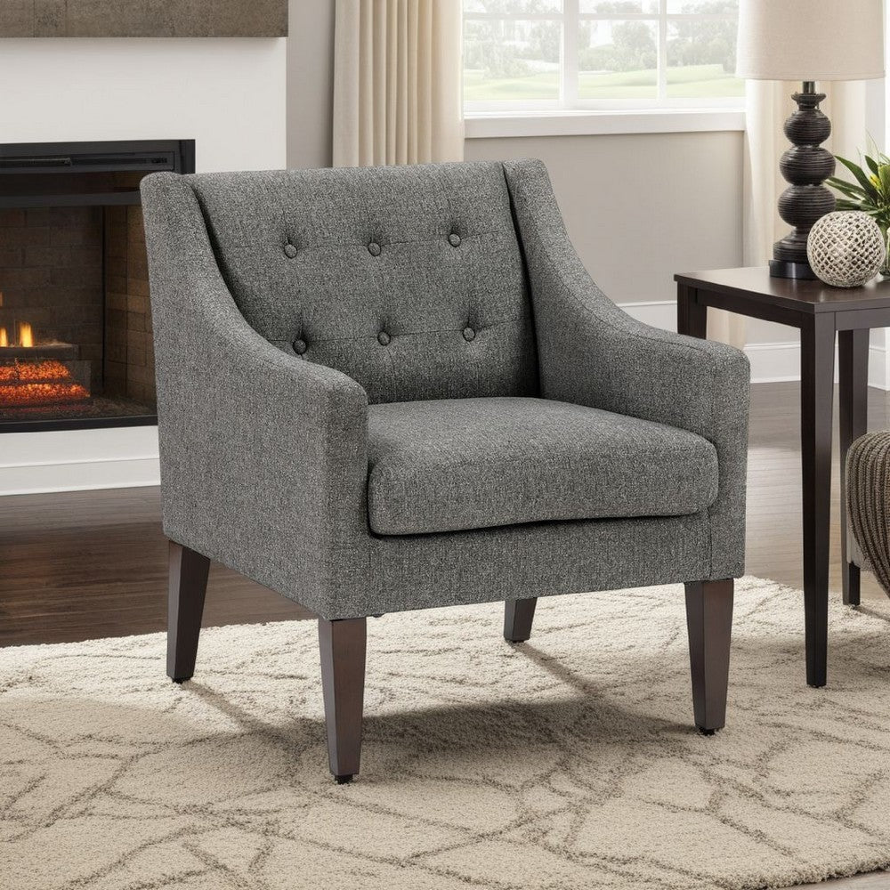 Ginna Accent Armchair | Button Tufted Dark Gray Polyester | Brown Legs