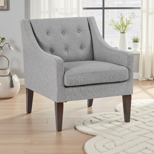 Ginna Accent Armchair | Button Tuft Light Gray Polyester | Brown Legs
