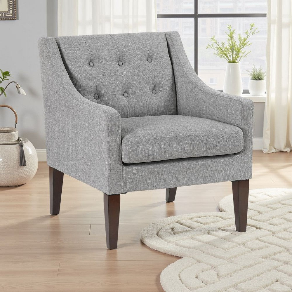 Ginna Accent Armchair | Button Tuft Light Gray Polyester | Brown Legs