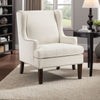 Rossana Accent Wing Armchair | Beige Polyester | Brown Wood | Nailhead