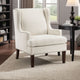 Rossana Accent Wing Armchair | Beige Polyester | Brown Wood | Nailhead