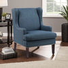 Rossana Accent Wing Armchair | Blue Polyester | Brown Wood | Nailhead