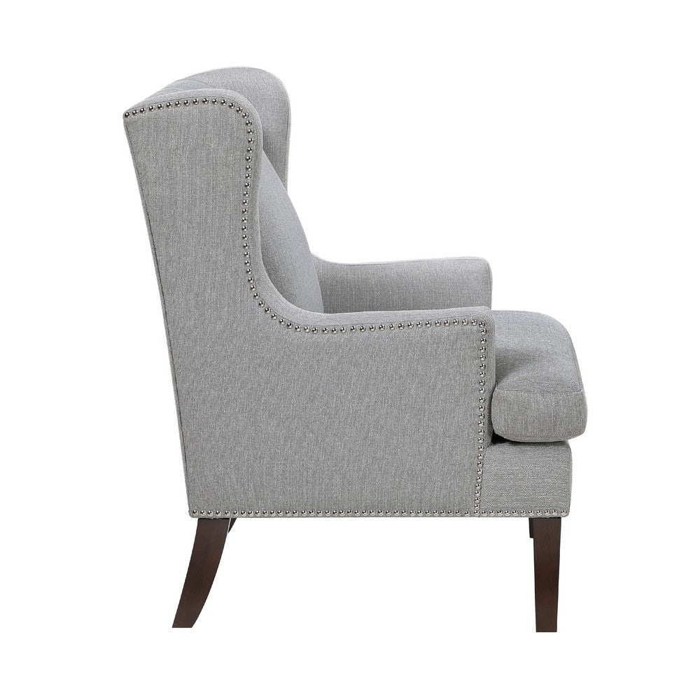 Rossana Accent Wing Armchair | Gray Polyester | Brown Wood | Nailhead BM335983