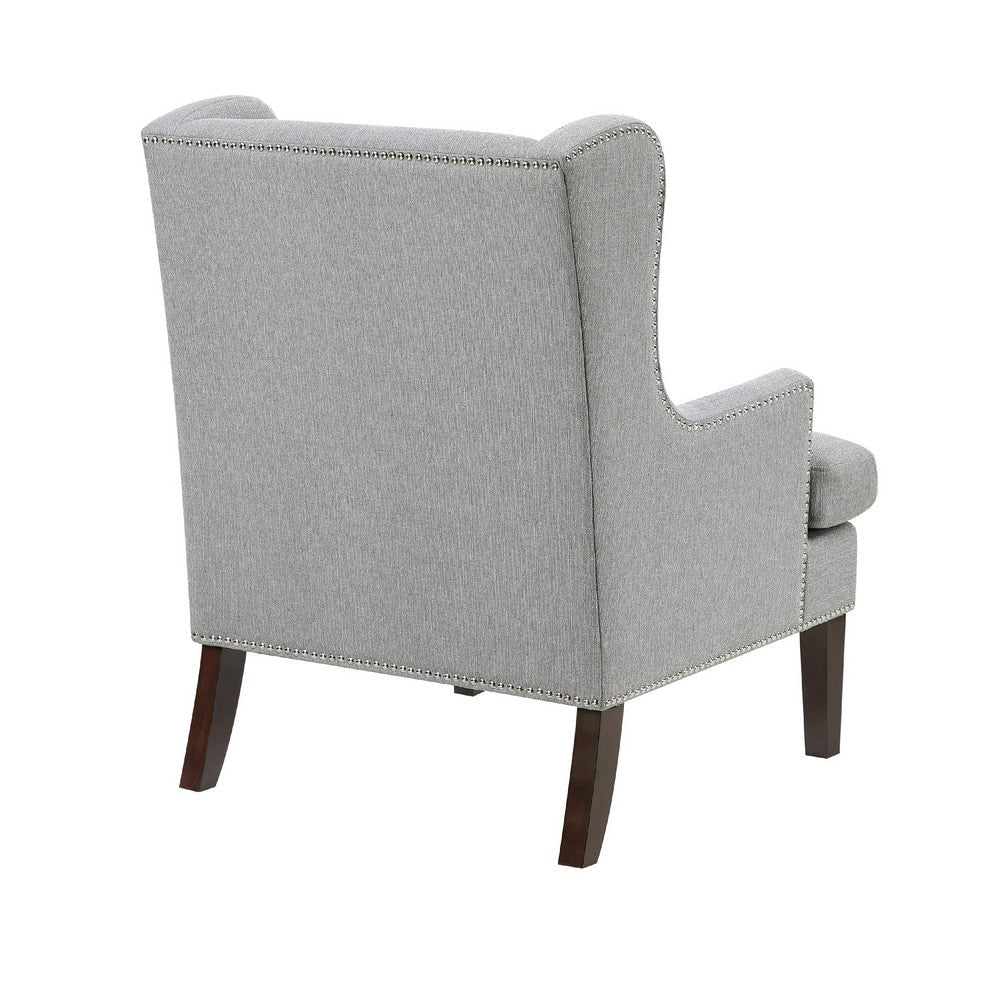 Rossana Accent Wing Armchair | Gray Polyester | Brown Wood | Nailhead BM335983
