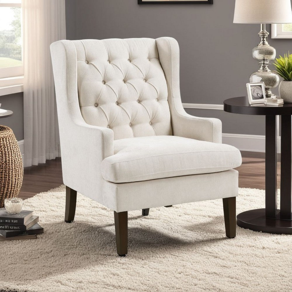 Hosanna Accent Wing Armchair | Button Tufted Beige Polyester | Brown