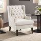Hosanna Accent Wing Armchair | Button Tufted Beige Polyester | Brown