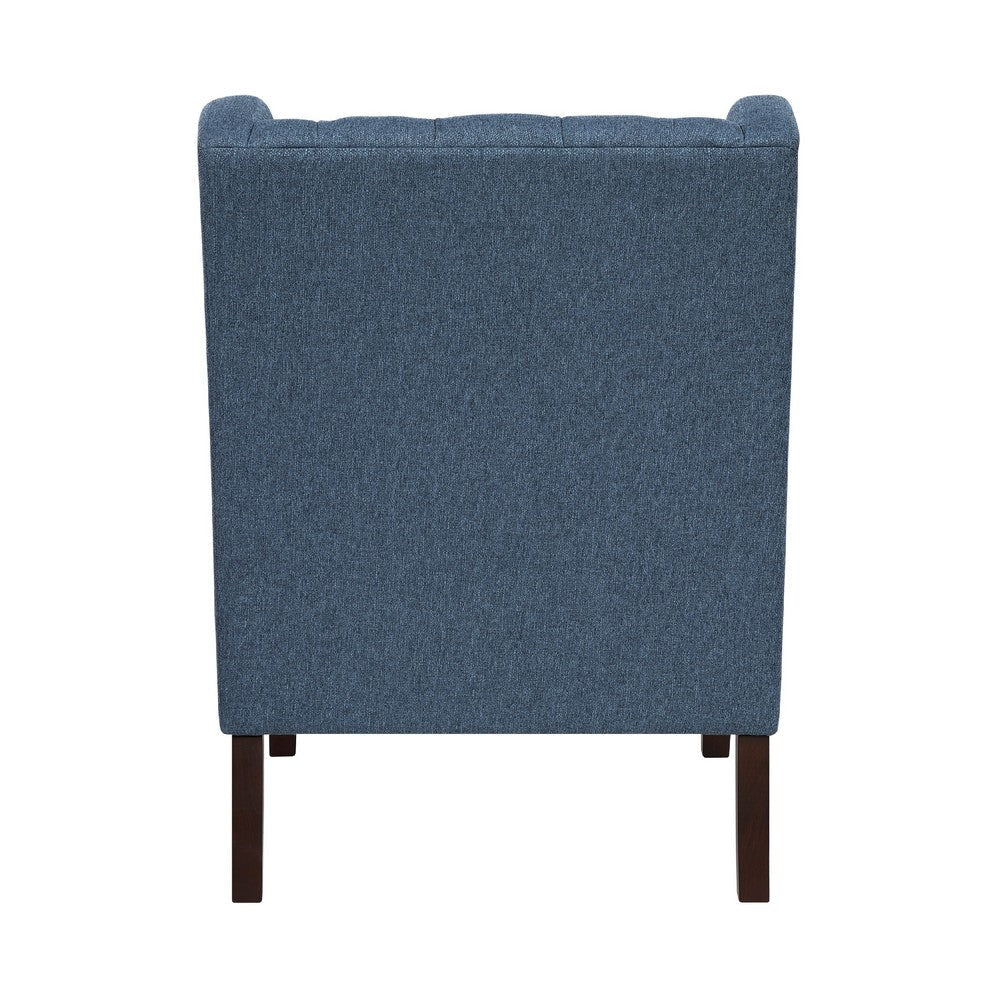 Hosanna Accent Wing Armchair | Button Tufted Blue Polyester | Brown BM335985