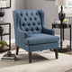 Hosanna Accent Wing Armchair | Button Tufted Blue Polyester | Brown