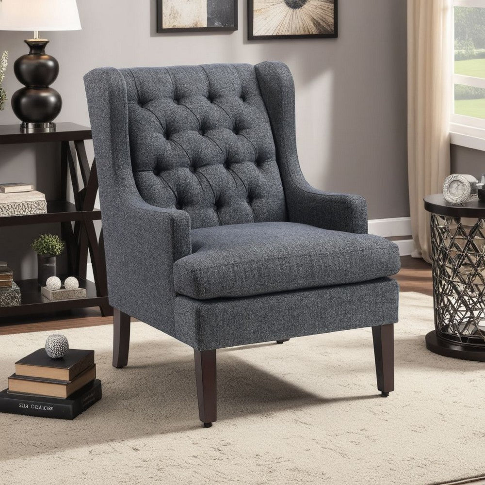 Hosanna Accent Wing Armchair | Button Tufted Dark Gray | Brown