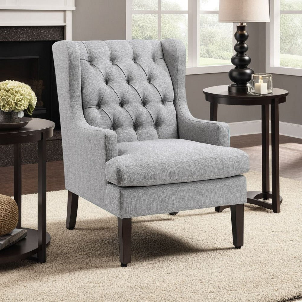 Hosanna Accent Wing Armchair | Button Tufted Light Gray Polyester