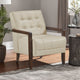 Lenie Accent Armchair | Button Tufted Beige Leather Walnut Brown Wood