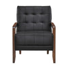 Lenie Accent Armchair | Button Tufted Black Leather Walnut Brown Wood
