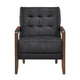 Lenie Accent Armchair | Button Tufted Black Leather Walnut Brown Wood
