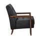 Lenie Accent Armchair | Button Tufted Black Leather Walnut Brown Wood