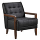 Lenie Accent Armchair | Button Tufted Black Leather Walnut Brown Wood