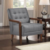 Lenie Accent Armchair | Button Tufted Dark Gray Leather | Brown Wood