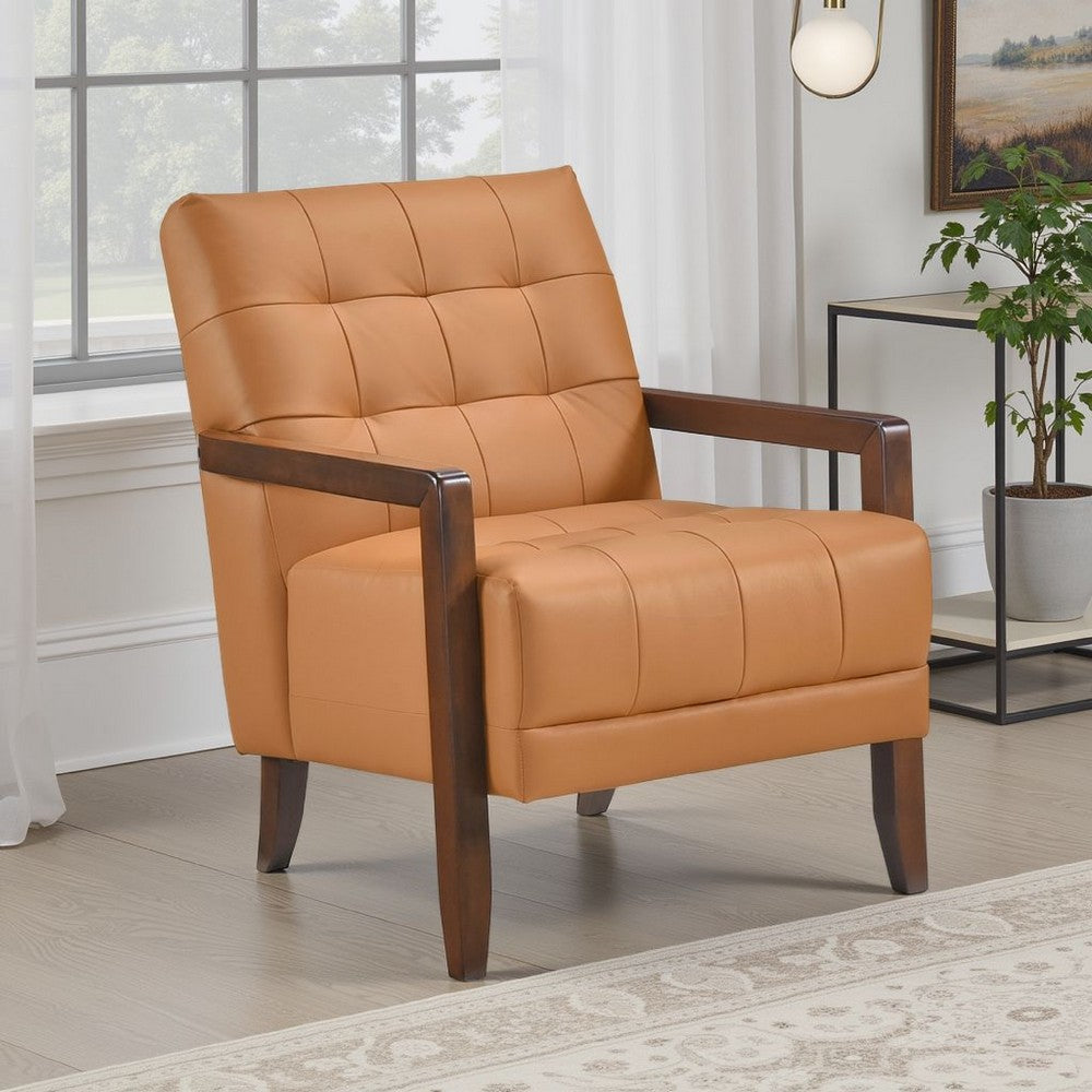Lenie Accent Armchair | Button Tufted Orange Leather | Walnut Brown