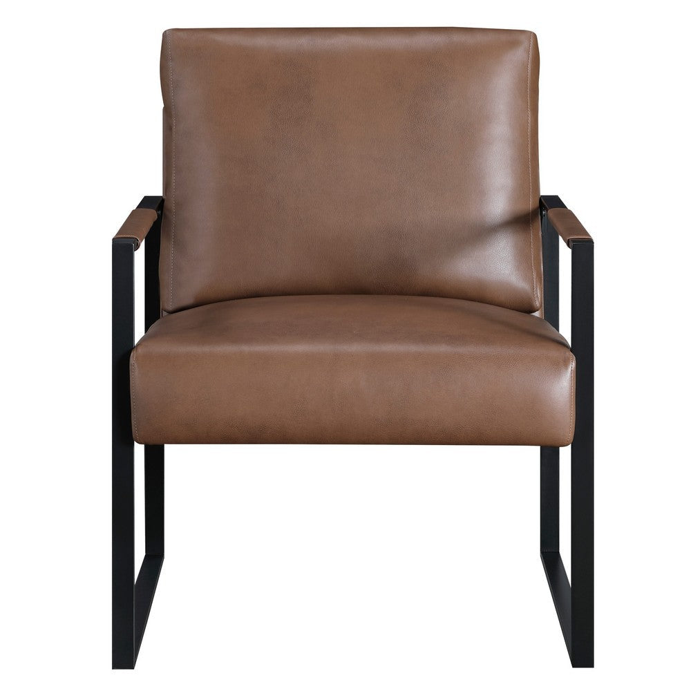 Mackie Accent Armchair | Dark Brown Faux Leather | Black Metal Frame BM335996