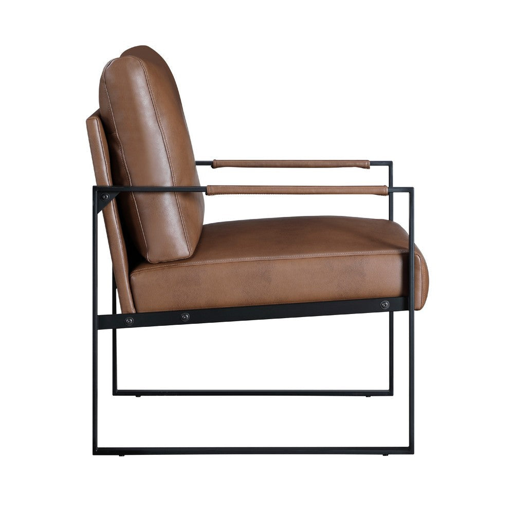 Mackie Accent Armchair | Dark Brown Faux Leather | Black Metal Frame BM335996