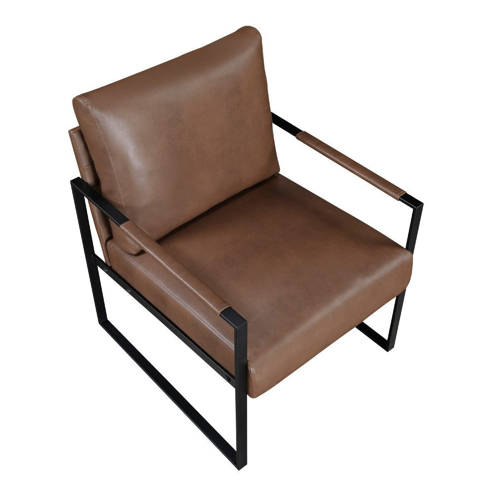 Mackie Accent Armchair | Dark Brown Faux Leather | Black Metal Frame BM335996