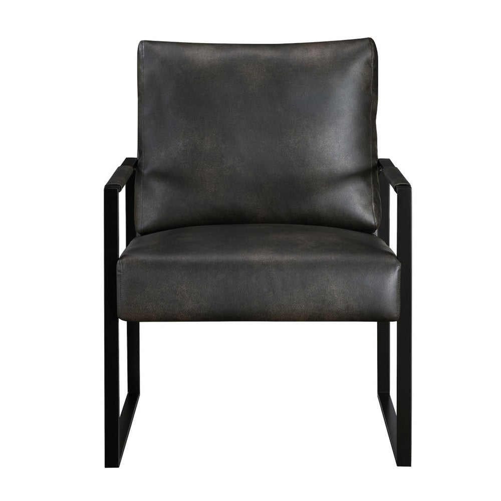 Mackie Accent Armchair | Dark Gray Faux Leather | Black Metal Frame BM335997