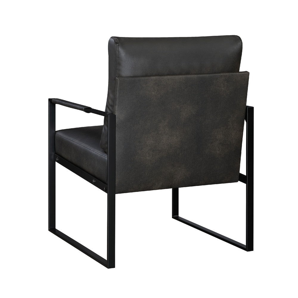 Mackie Accent Armchair | Dark Gray Faux Leather | Black Metal Frame BM335997
