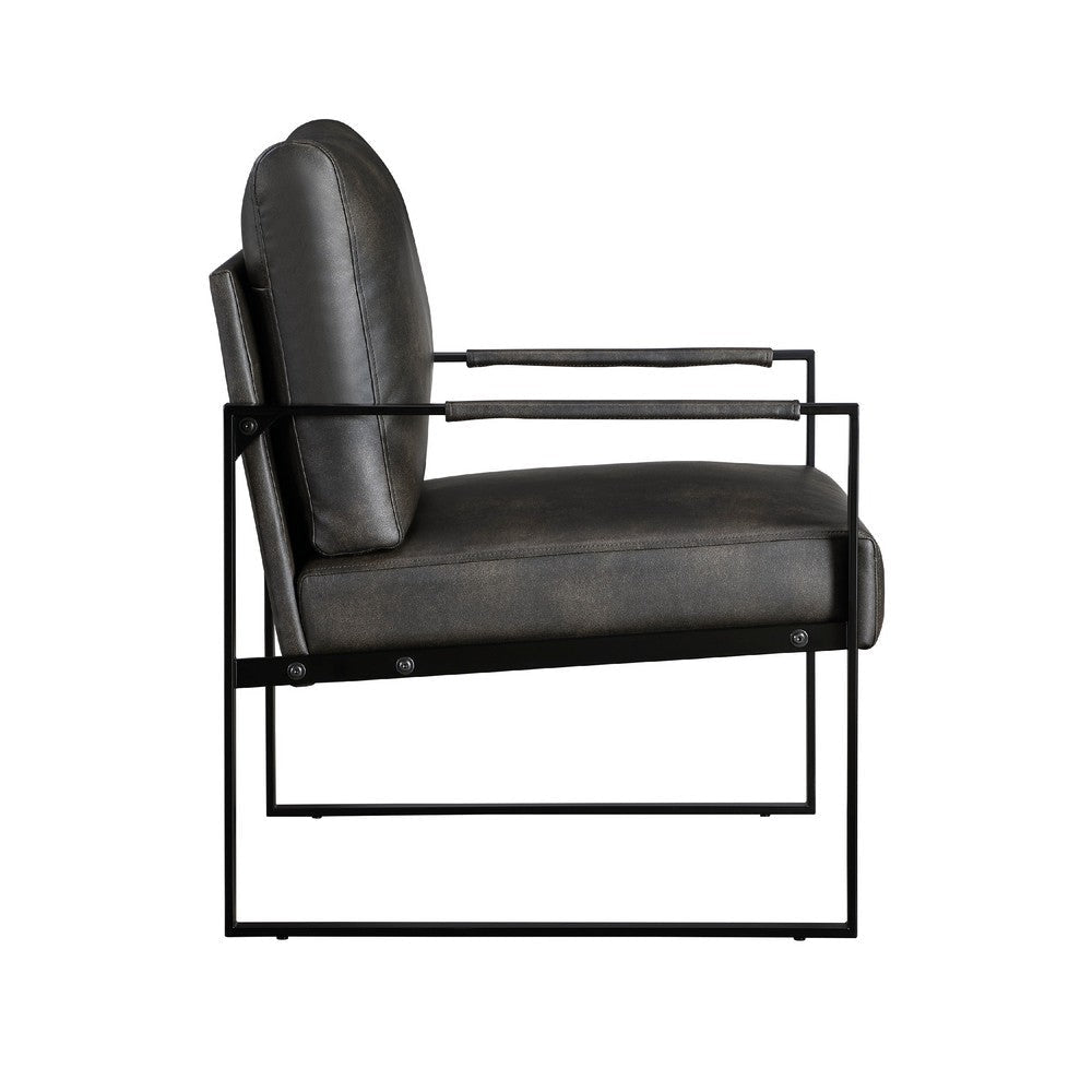 Mackie Accent Armchair | Dark Gray Faux Leather | Black Metal Frame BM335997