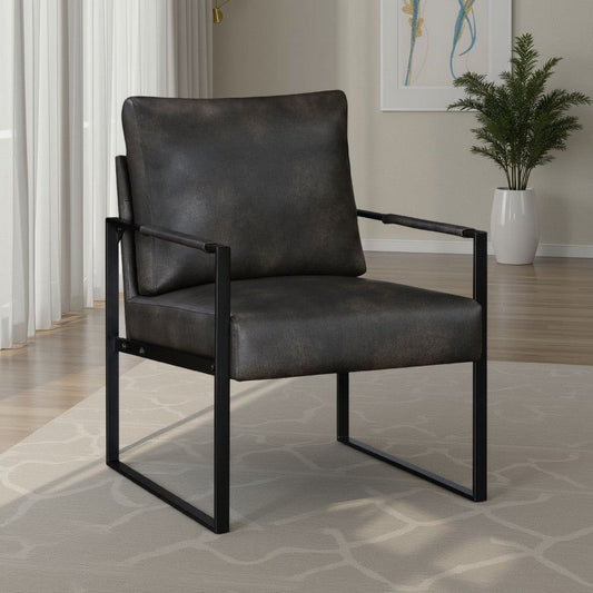 Mackie Accent Armchair | Dark Gray Faux Leather | Black Metal Frame