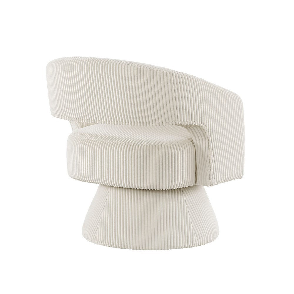 Rayne Swivel Accent Chair | Ivory Corduroy | Round Metal Swivel Base BM335998