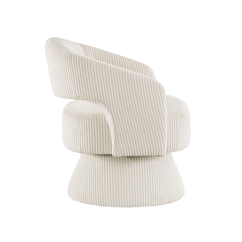Rayne Swivel Accent Chair | Ivory Corduroy | Round Metal Swivel Base BM335998