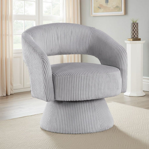 Rayne Swivel Accent Chair | Gray Corduroy | Round Metal Swivel Base
