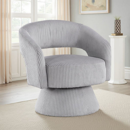 Rayne Swivel Accent Chair | Gray Corduroy | Round Metal Swivel Base