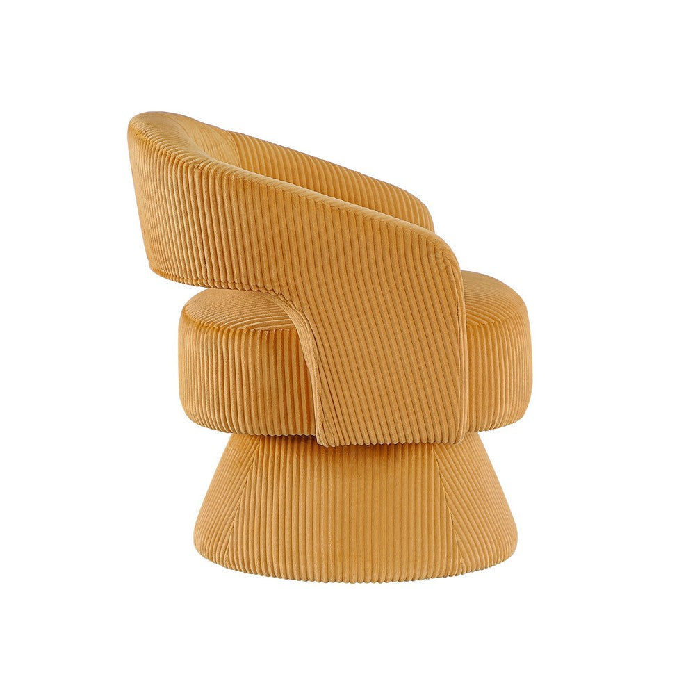 Rayne Swivel Accent Chair | Yellow Corduroy | Round Metal Swivel Base BM336001