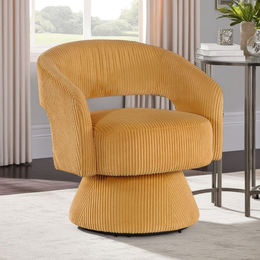 Rayne Swivel Accent Chair | Yellow Corduroy | Round Metal Swivel Base