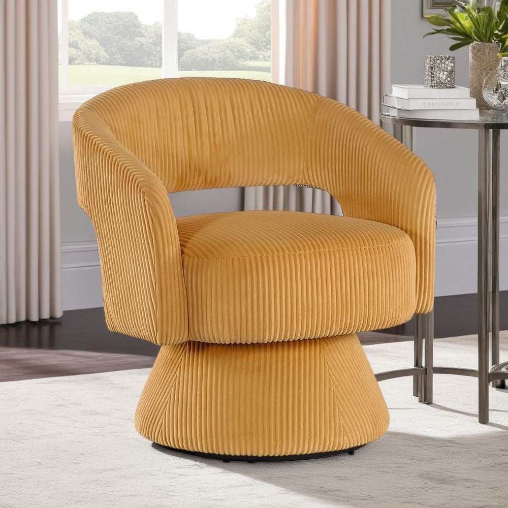 Rayne Swivel Accent Chair | Yellow Corduroy | Round Metal Swivel Base