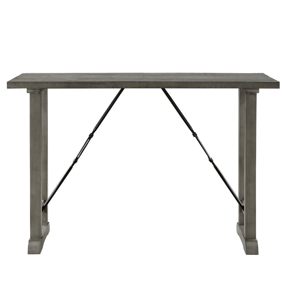 Anab Counter Height Table | Rectangular Gray Wood and Turnbuckle Base BM336004