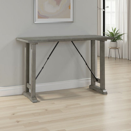 Anab Counter Height Table | Rectangular Gray Wood and Turnbuckle Base