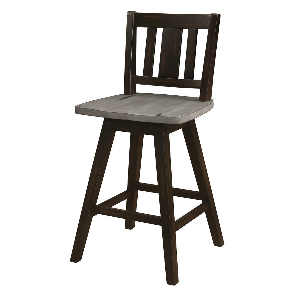 Ati Swivel Counter Height Chair Set of 2 | Slatted Black Wood | Gray BM336005