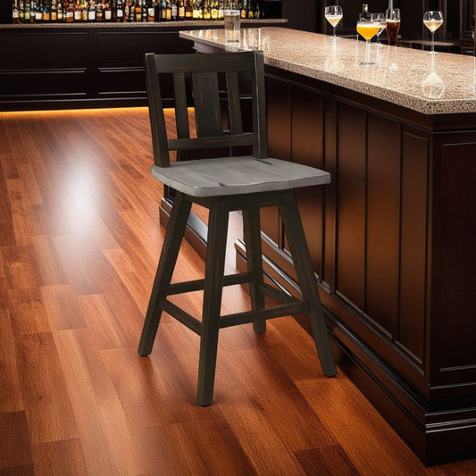 Ati Swivel Counter Height Chair Set of 2 | Slatted Black Wood | Gray