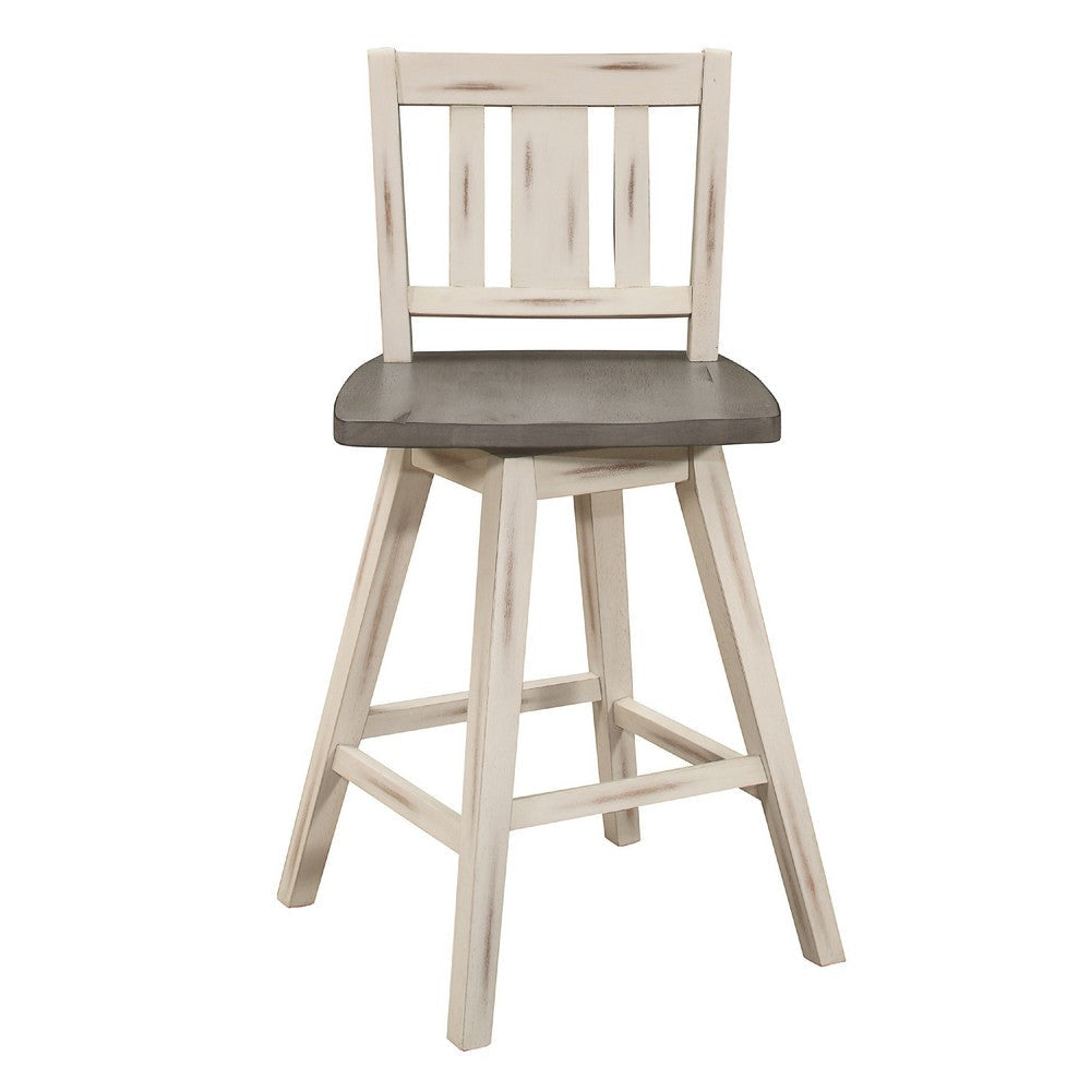 Ati Swivel Counter Height Chair Set of 2 | Slatted White Wood | Gray BM336006