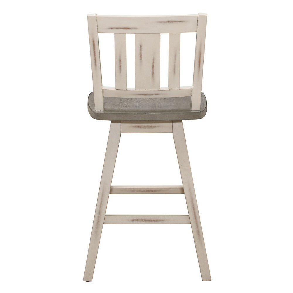 Ati Swivel Counter Height Chair Set of 2 | Slatted White Wood | Gray BM336006