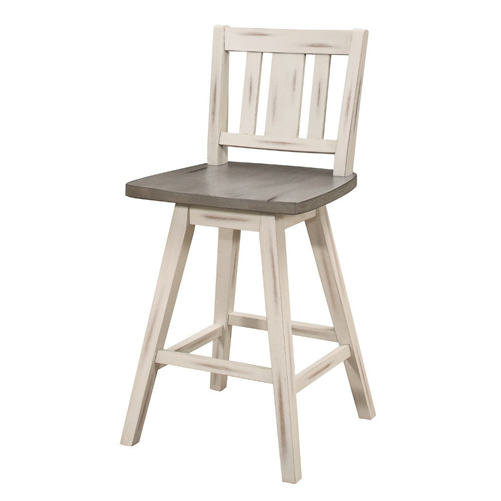 Ati Swivel Counter Height Chair Set of 2 | Slatted White Wood | Gray BM336006
