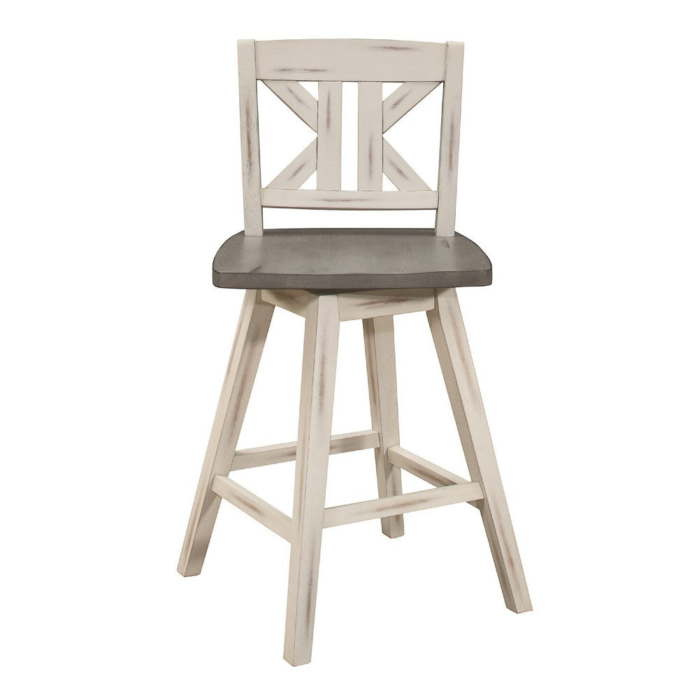 Ati Swivel Counter Height Chair Set of 2 | X Back White Wood | Gray BM336007