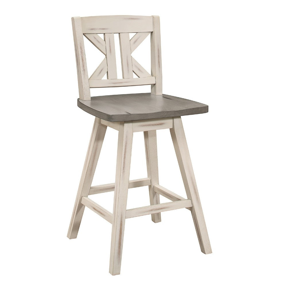 Ati Swivel Counter Height Chair Set of 2 | X Back White Wood | Gray