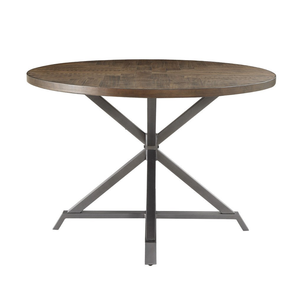 Fena Dining Table | Round 45’’ Brown Wood Top | Gray Metal Star Base BM336009